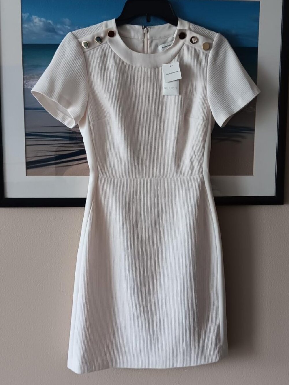 CLUB MONACO Dress Button Shoulder Short Sleeve Sheath Mini Dress Size 00 NEW